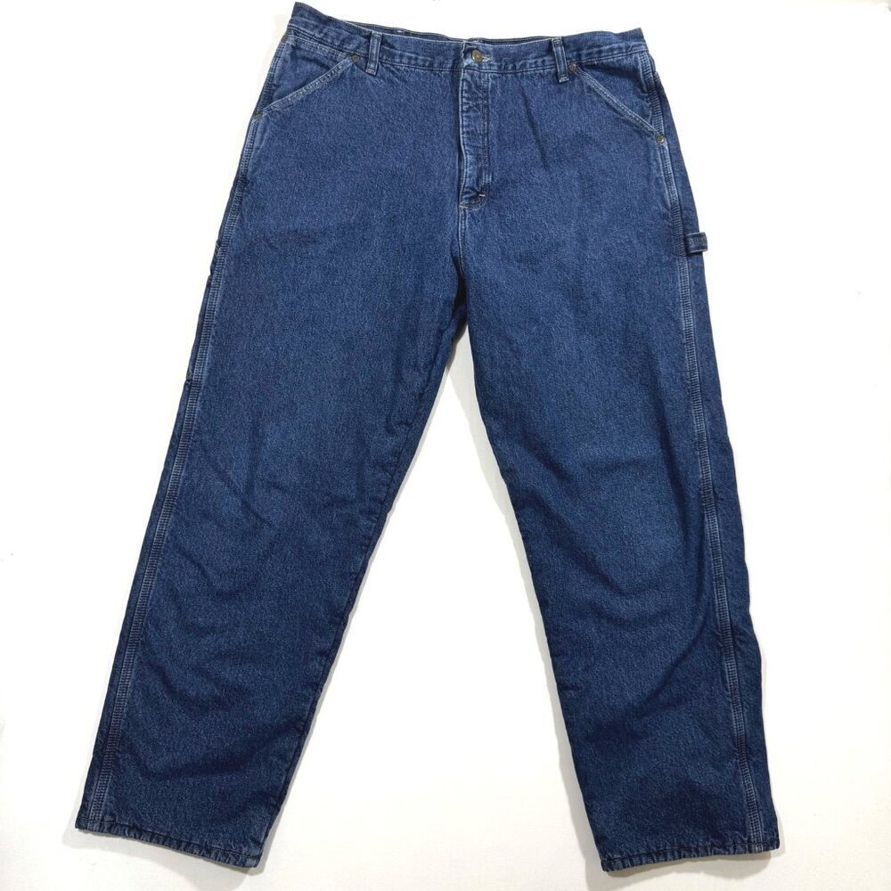 Wrangler Fleece Lined Work Jeans Baggy Blue Denim 36x32 Workwear Carpenter Warm
